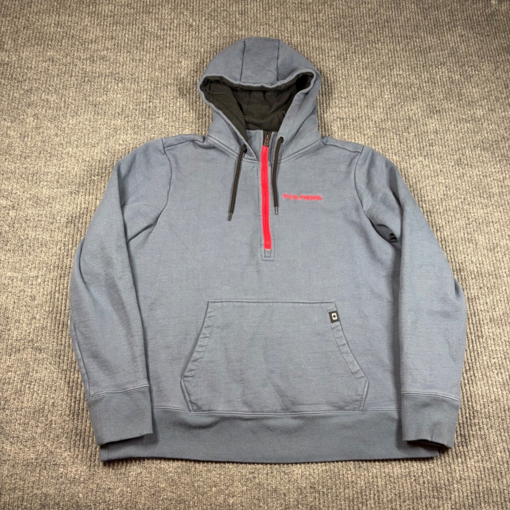 Polaris Hoodie Mens L Blue 1/4 Zip Sweatshirt Think Outside Logo Pink‎ Accent
